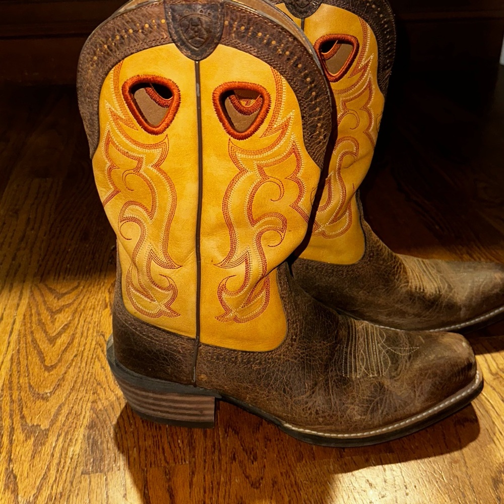 Ariat Tan and Orange Leather Boots
